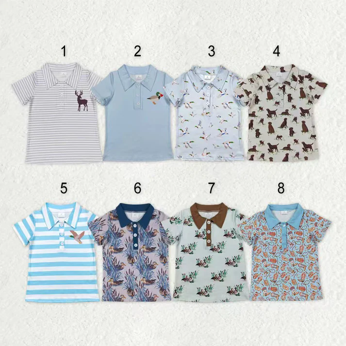 RTS NO MOQ Sibling baby boy clothes puppy deer duck short-sleeved tops