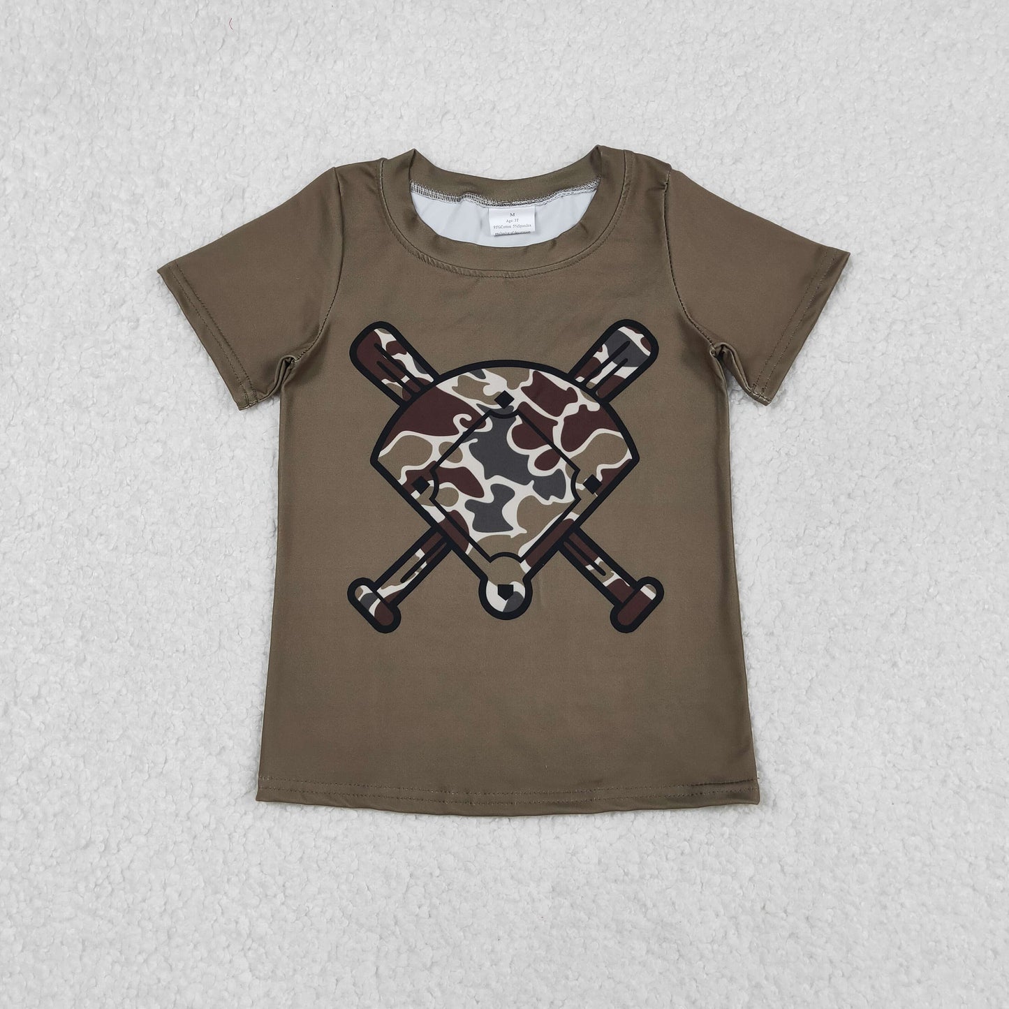 RTS NO MOQ（In Stock) Camouflage Brown-Green Fan-Shaped Baseball Short-Sleeve Shirt