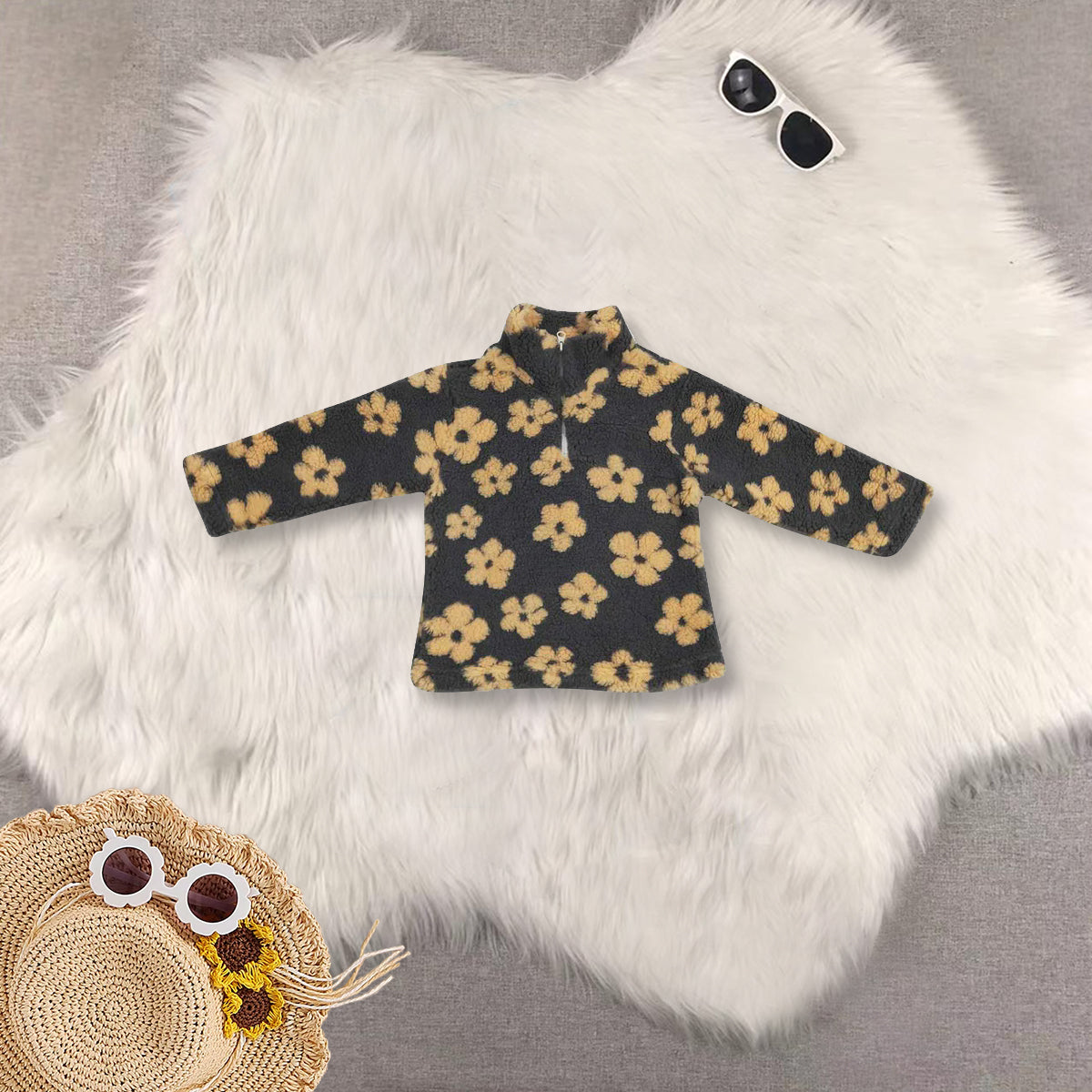 RTS NO MOQ Sibling baby girls clothes floral White Zipper Long Sleeve Tops