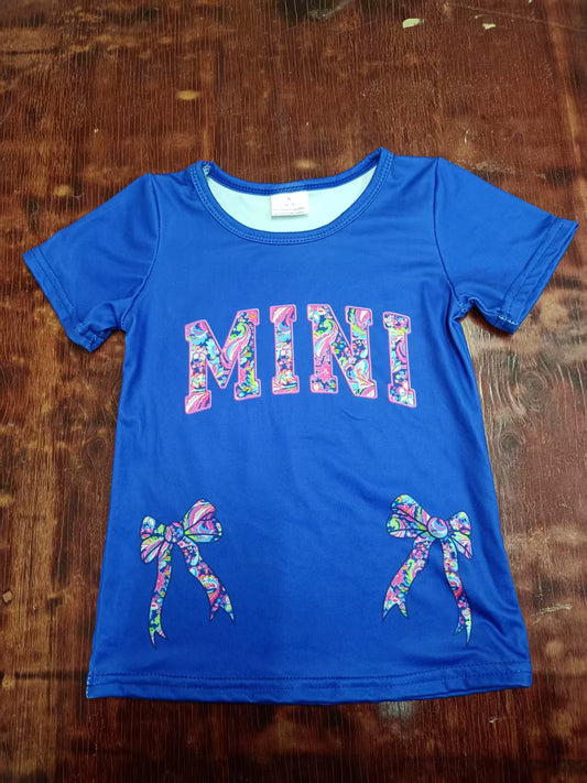 Custom moq 3 eta 6-7weeks baby girl clothes MINI bow blue short sleeve shirt