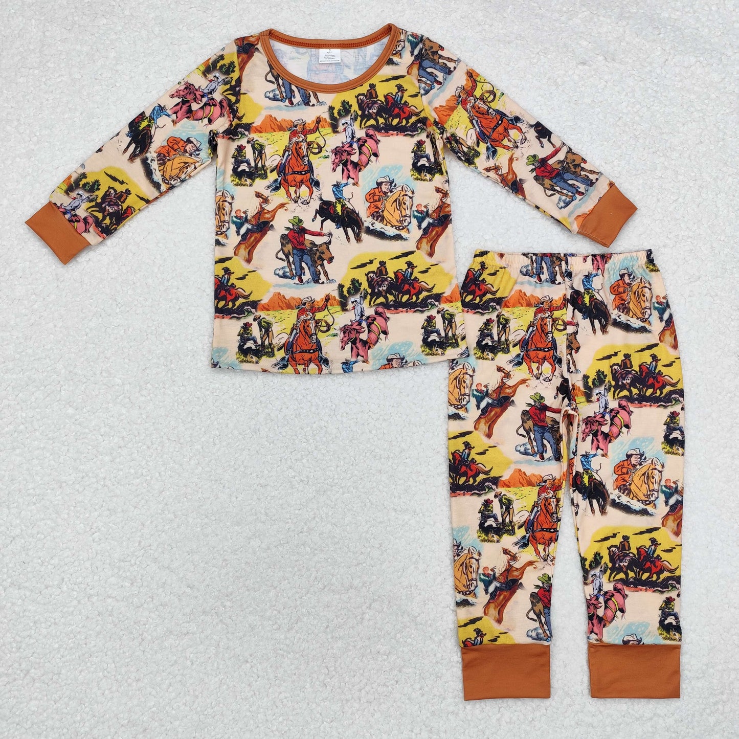RTS NO MOQ（In Stock) Modal horse riding brown long sleeve trousers pajamas set