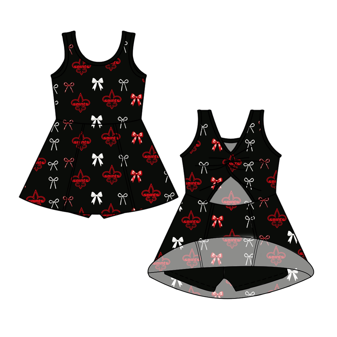 custom moq 5 mix size NB020624 Baby Girls Bow Print Team Yoga Active Sleeveless Shorts Knee Length Dresses