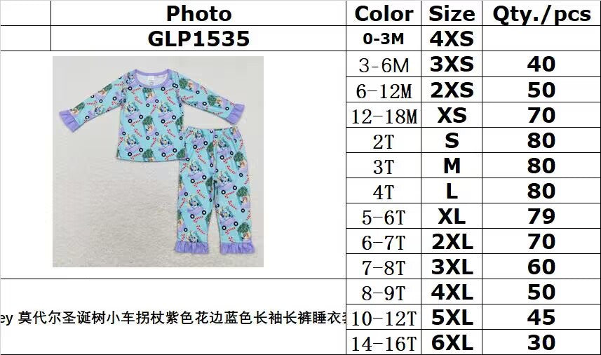 bamboo rts no moq GLP1535 Girls Christmas tree purple long-sleeved trousers pajamas set
