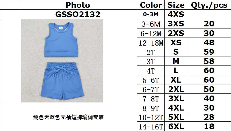 RTS NO MOQ ETA 5/7days Arrived GSSO2132 Solid sky blue sleeveless shorts yoga set