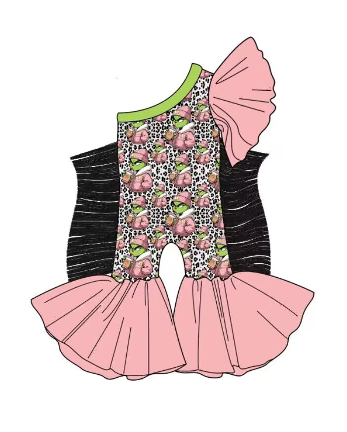 custom moq 5 eta 6-7weeks baby girls clothes Christmas black tassel pink One shoulder Summer jumpsuit