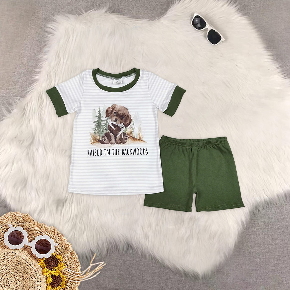 RTS NO MOQ boys duck pocket brown short sleeve shorts set