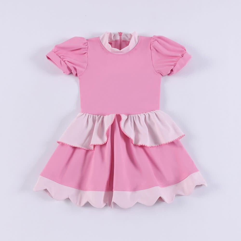 Custom moq 8 each style eta 6-7weeks baby girl clothes pink short sleeve dress-25.9.16