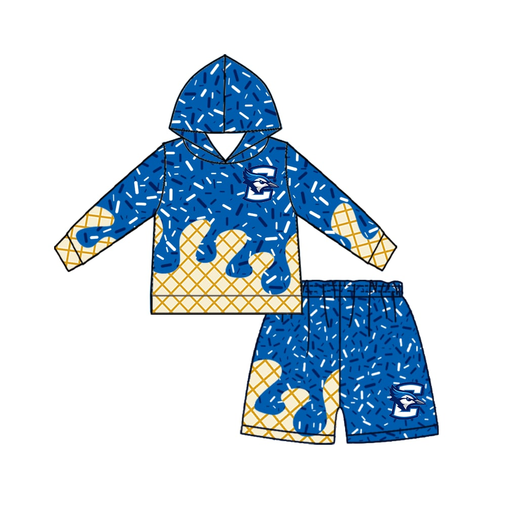 custom moq 5 mix size ARNLCY0101 Kids Ice Cream Sprinkle Print Hoodie And Matching Shorts Clothes Set