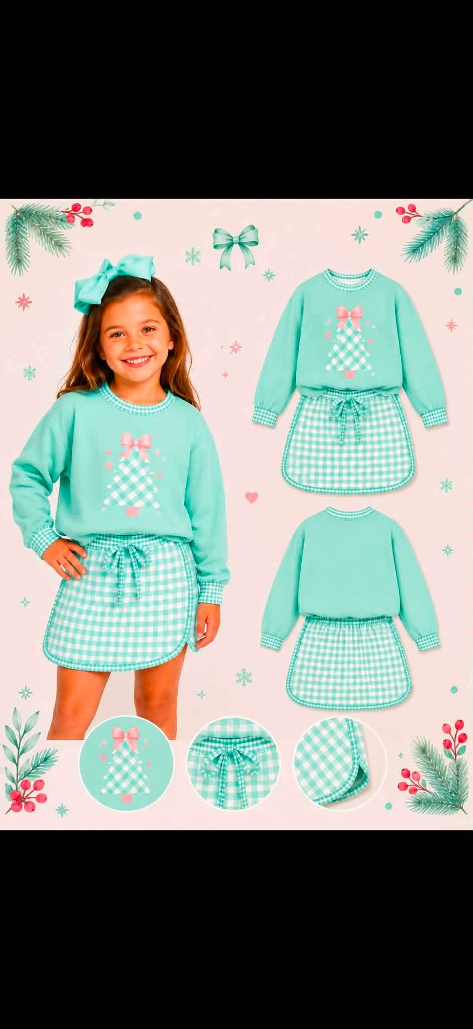 custom moq 5 mix size JEBX01 Baby Girls Letter Bow Print Long Sleeve Top Skirt Clothing Set