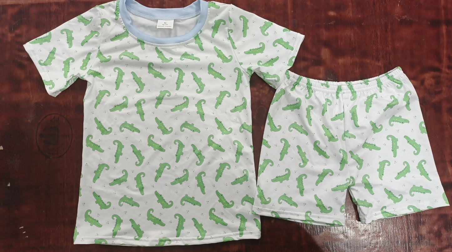 custom moq 5 eta 5weeks summer baby boys clothes Crocodile short sleeve shorts pajamas Set