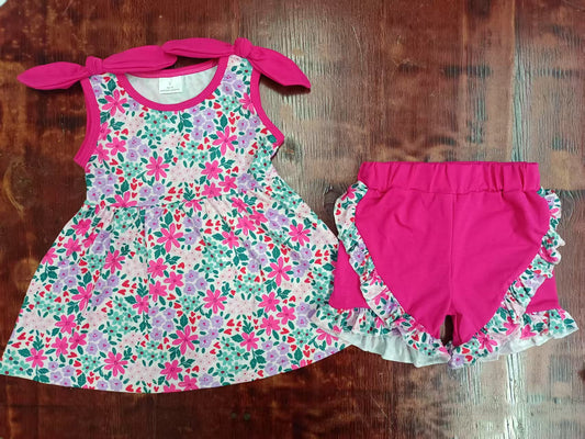Custom moq 3 eta 6-7weeks baby girls clothes floral suspender shorts sets