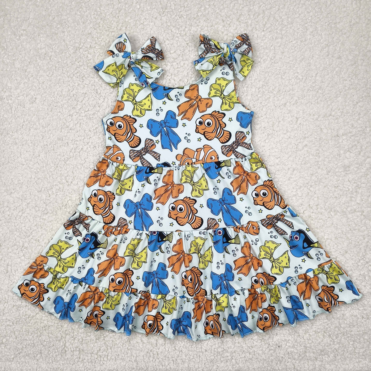 RTS NO MOQ GSD2462  fish bow pattern blue green suspender dress