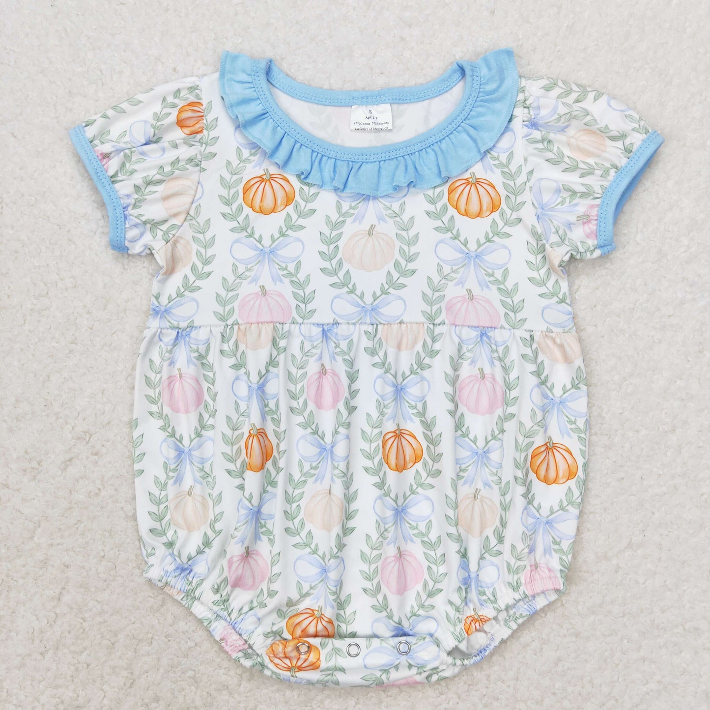 RTS no moq SR1730 Pumpkin Leaf Blue Lace Short Sleeve Jumpsuit