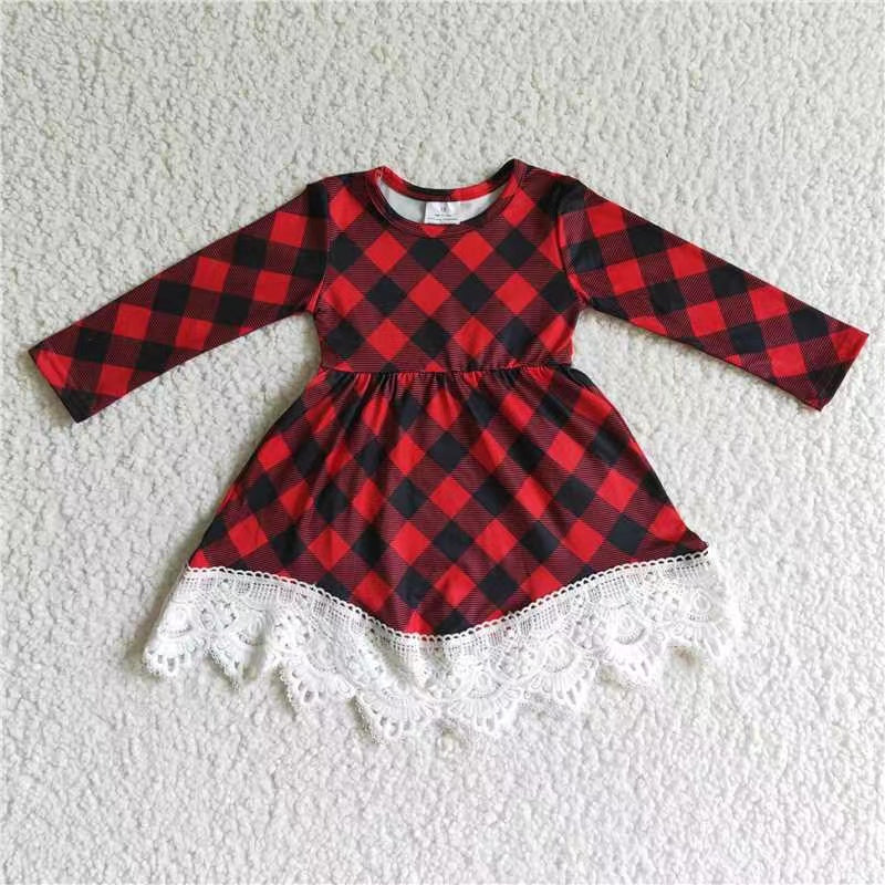 RTS NO MOQ Sibling baby girl clothes plaid long sleeve dresses