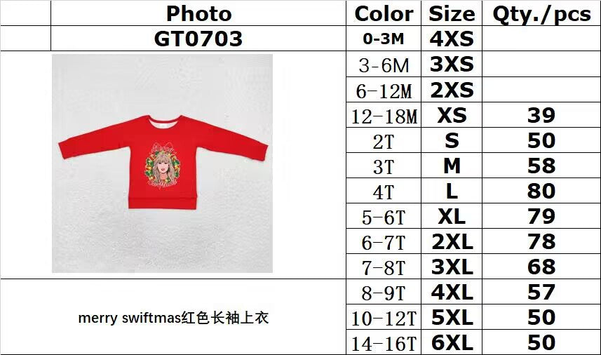 rts no moq GT0703 merry swiftmas red long-sleeved top