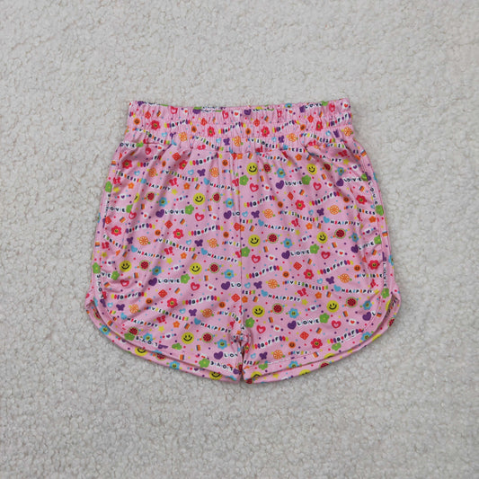 RTS NO MOQ SS0484 Happy butterfly smiley face letter pink shorts
