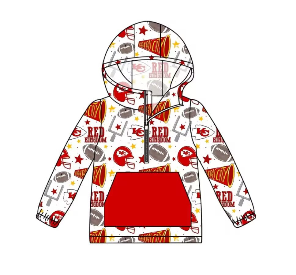 Custom moq 3 eta 6-7weeks team baby boys clothes RED KC red hooded long sleeve top