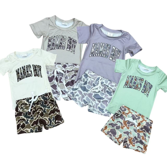 RTS NO MOQ Sibling baby boy Clothes MAMA BOY camouflage short sleeve shorts Sets