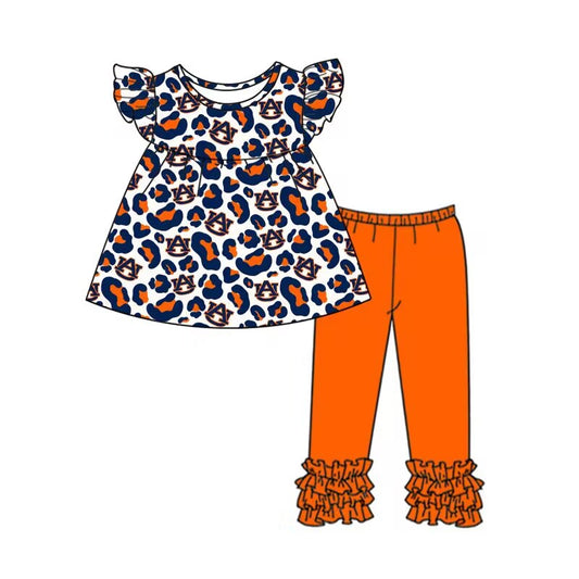 custom moq 3 eta 6-7weeks baby girls clothes team flying sleeve + orange trousers suit