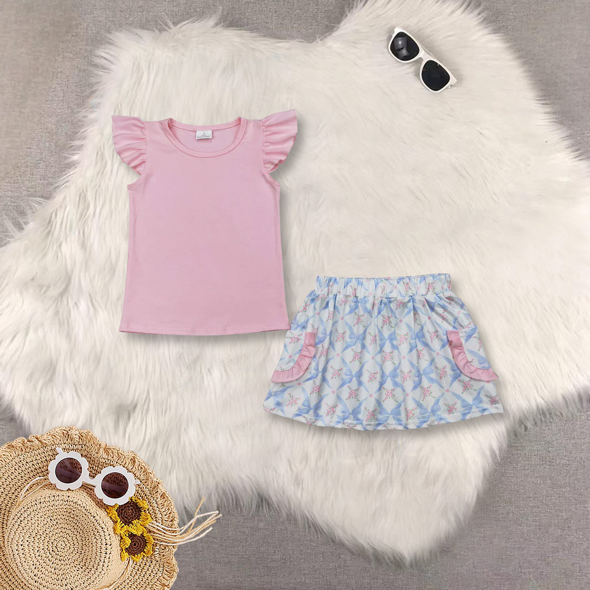 RTS summer Girls Clothes floral Short Sleeve Shorts Set