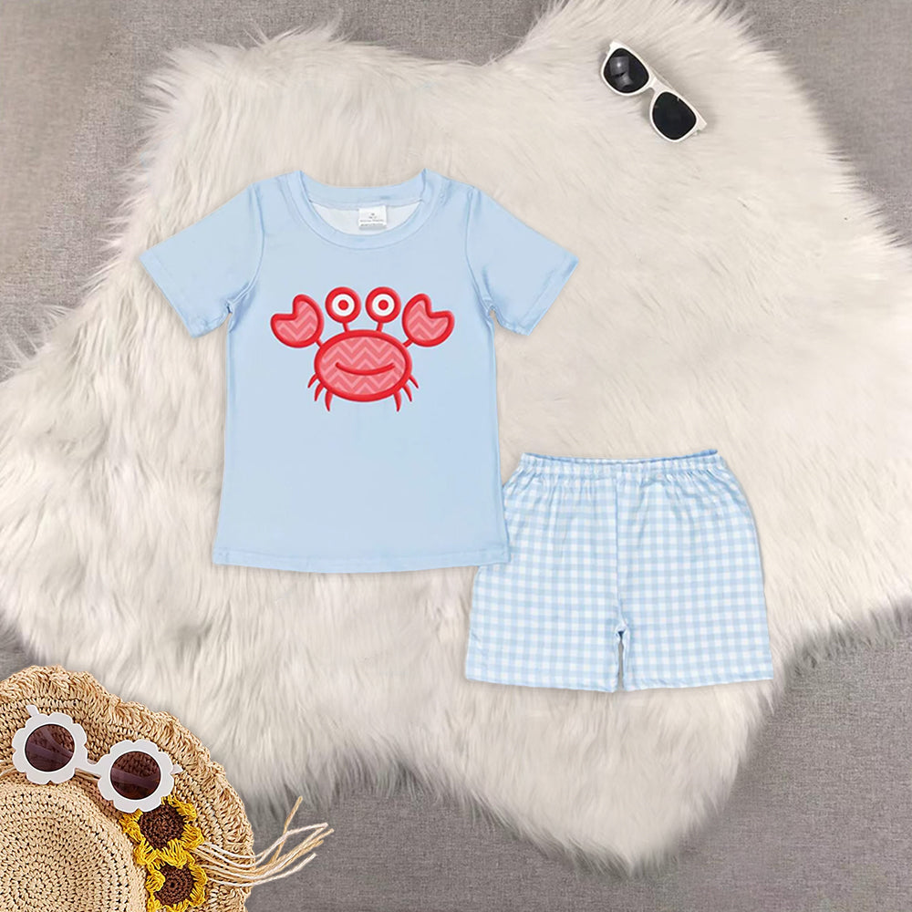 RTS NO MOQ girls clothes crab short-sleeved shorts suit & short-sleeved sets