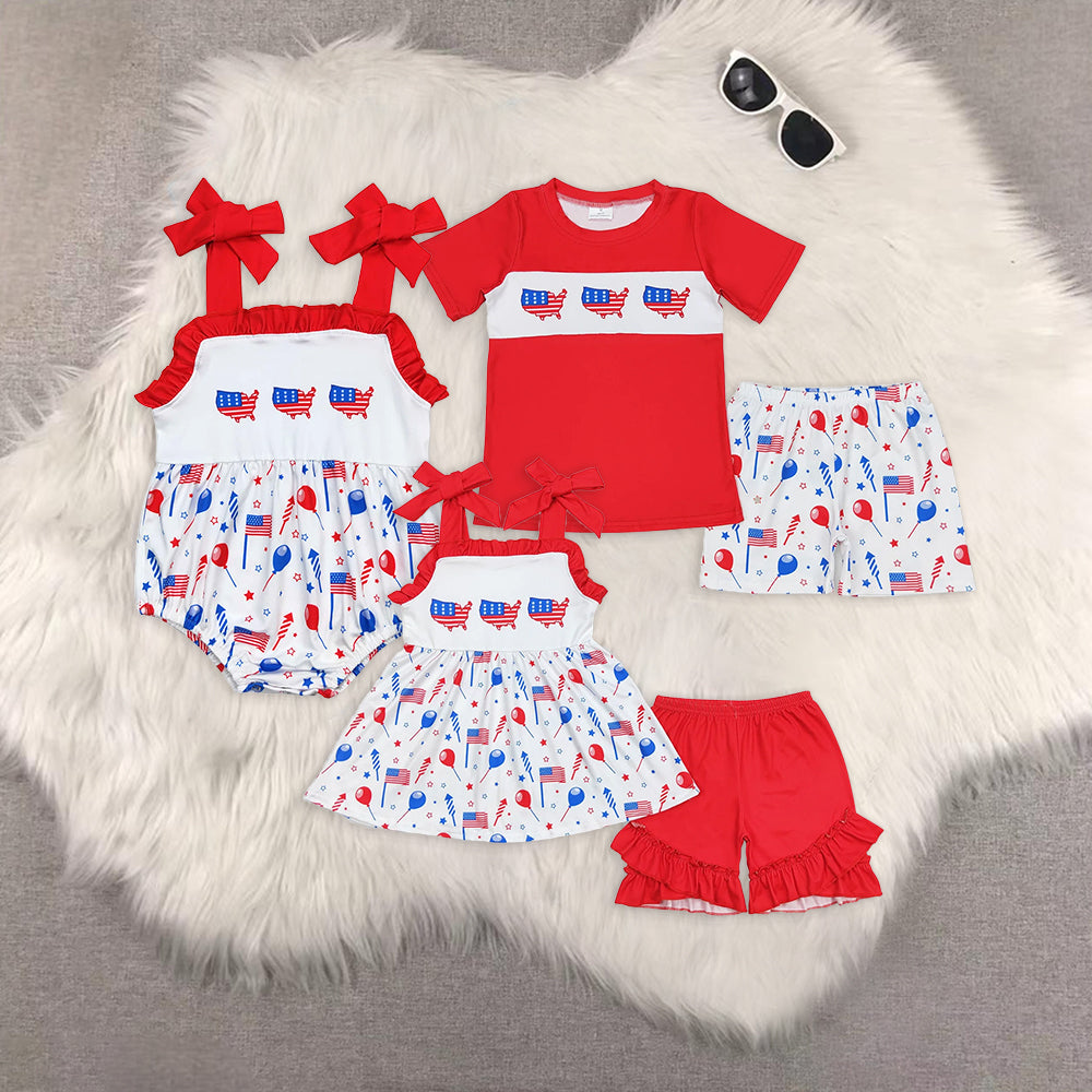 RTS NO MOQ Girls Boys 4th of july Clothes Sets and romper