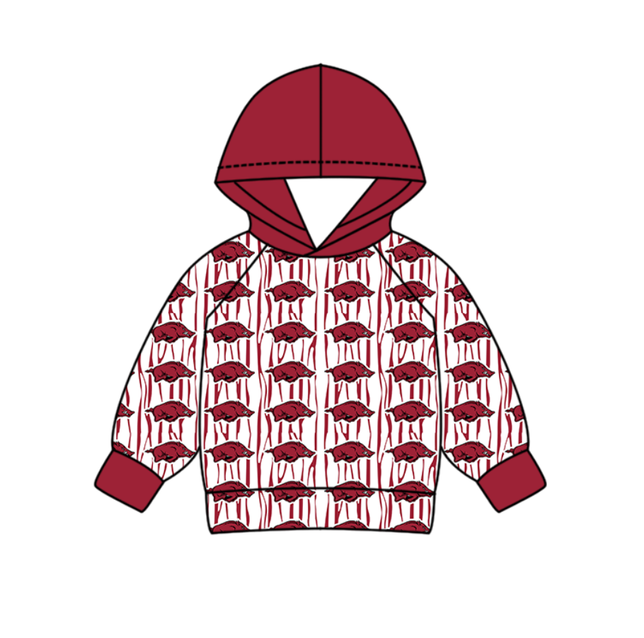 Custom moq 5 mix size milk silk summer team baby boys clothes dark red hooded long sleeve top-25.10.30