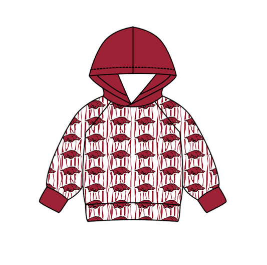 Custom moq 5 mix size milk silk summer team baby boys clothes dark red hooded long sleeve top-25.10.30