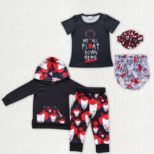RTS NO MOQ eta 5-7days Black Red Hair Clown Long Sleeve Hooded Suit & Short Sleeve Briefs Suit