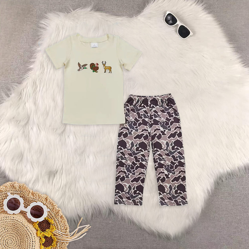 RTS NO MOQ baby boy clothes Embroidery short sleeve pants Sets