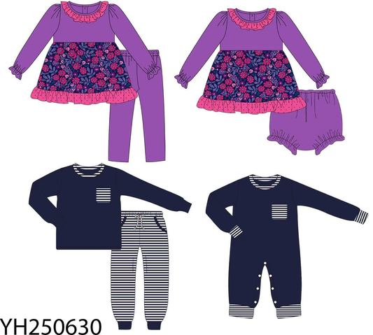 Custom moq 5 each style eta 6-7weeks baby girl clothes floral long sleeve sets and rompers and brief sets