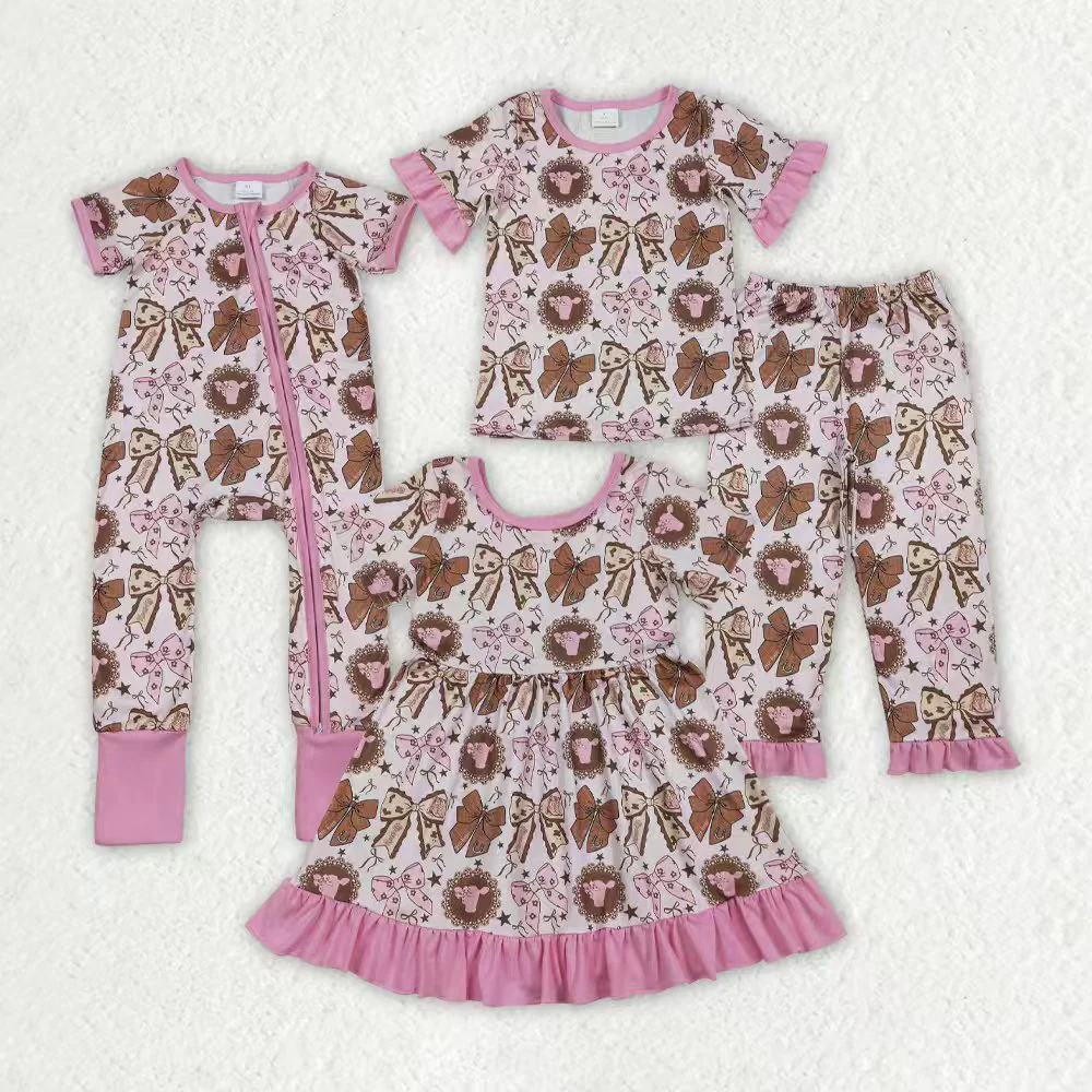 RTS Sibling baby girl clothes bow Short Sleeve pants sets and dress and romper