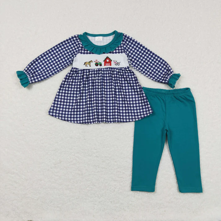 RTS NO MOQ Sibling Baby boy girl clothes Embroidery Christmas long-sleeved trousers suits