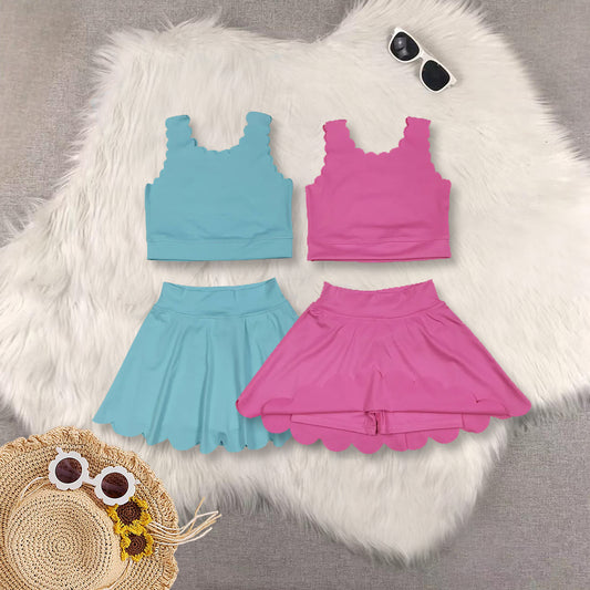 RTS NO MOQ Sibling baby girl clothes solid color skirt yoga sets