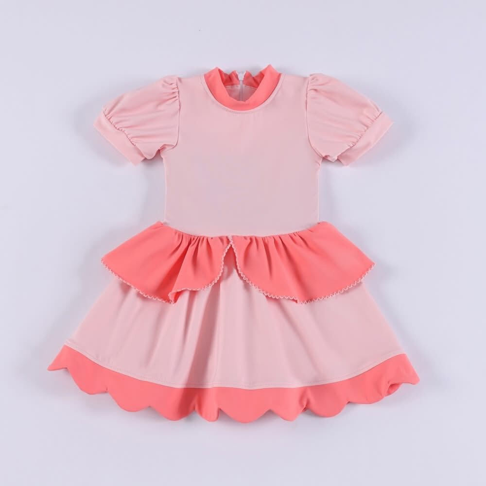 Custom moq 8 each style eta 6-7weeks baby girl clothes pink short sleeve dress-25.9.16