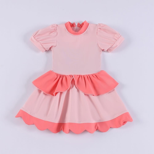 Custom moq 8 each style eta 6-7weeks baby girl clothes pink short sleeve dress-25.9.16