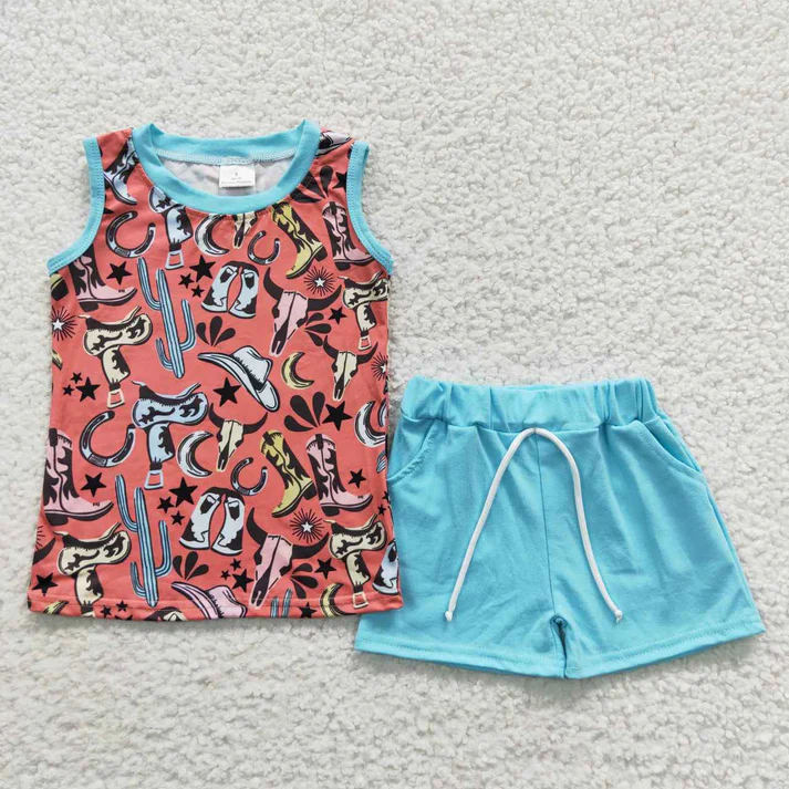 RTS NO MOQ Baby boy clothes Short Sleeve shorts Suit