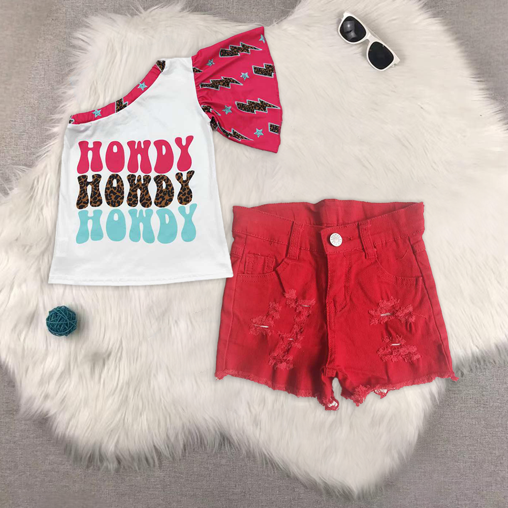 RTS NO MOQ GT0165+A9-20 Girls HOWDY short-sleeved top denim shorts sets