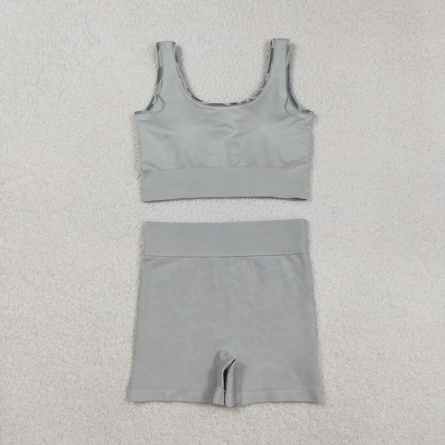 RTS NO MOQ（In Stock) GT1188+SS0643 Adult Women's Gray Camouflage Vest Shorts set