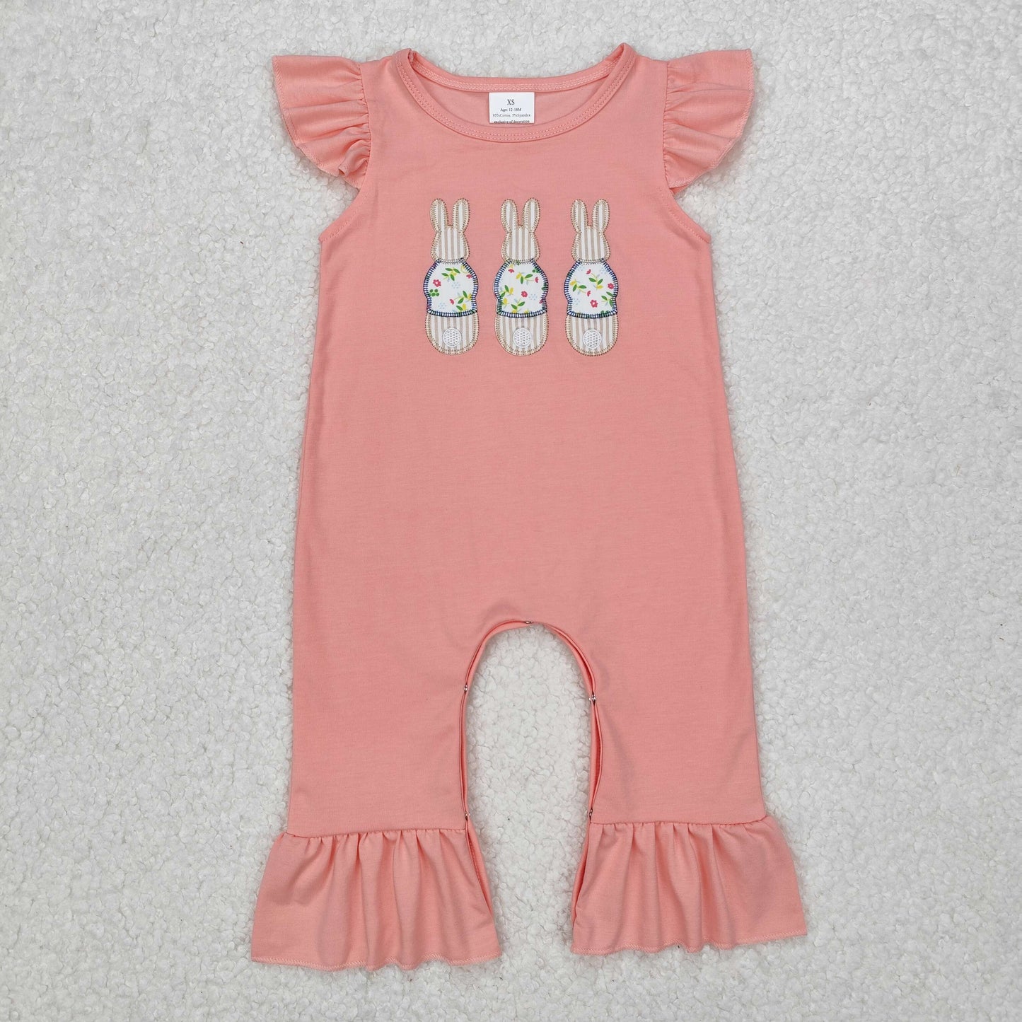 RTS NO MOQ ETA 5/7days arrived SR2434 embroidery Easter bunny pink lace sleeve jumpsuit