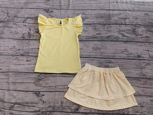 Custom moq 3 eta 6-7weeks baby girls clothes yellow plaid sleeveless skirts shorts sets