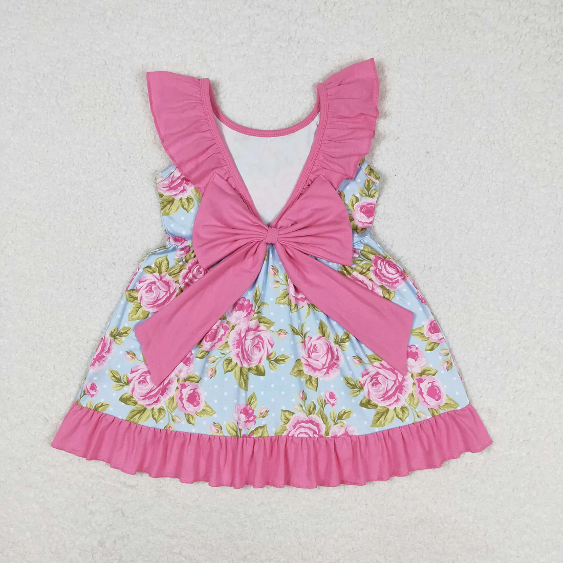 RTS NO MOQ Sibling baby girl clothes floral bow flying sleeve dresses