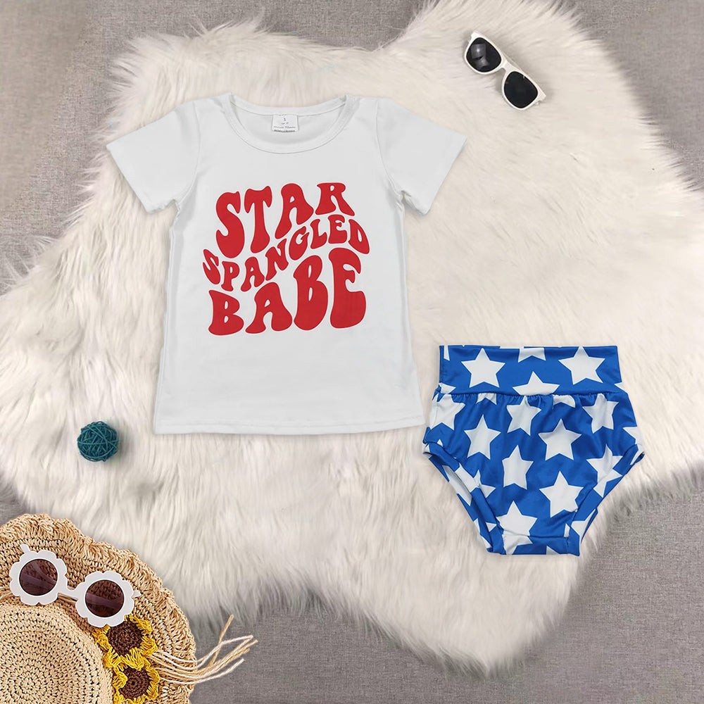 RTS NO MOQ baby girls clothes 4th of july short sleeve briefs sets