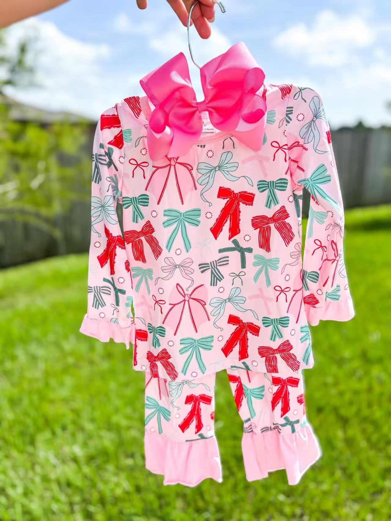 RTS NO MOQ Sibling Baby girl clothes bow long-sleeved trousers suit & romper
