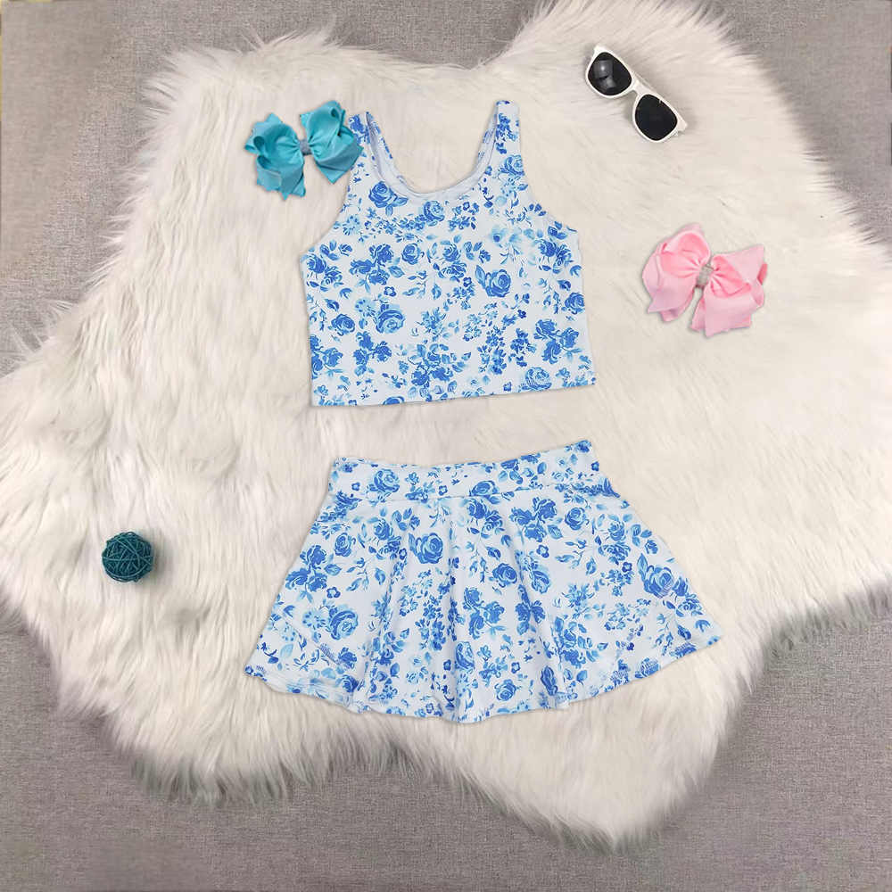 RTS NO MOQ Colorful sleeveless culottes suit Pink floral sleeveless culottes suit  Blue flower white sleeveless culottes suit