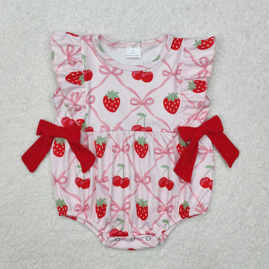RTS NO MOQ ETA 5/7days arrived SR2295 strawberry cherry red bow pink vest jumpsuit