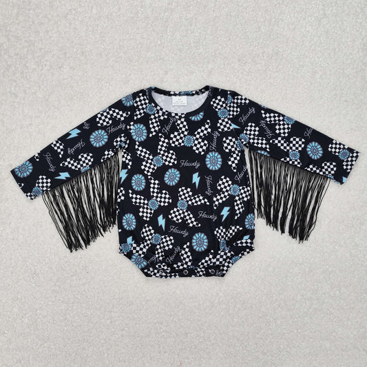 RTS NO MOQ ETA 5/7days arrived SR2552 howdy gemstone lattice bow pattern tassel black short-sleeved jumpsuit