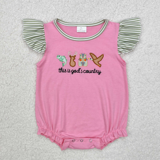 RTS NO MOQ ETA 5/7days arrived SR2264 Embroidered god's country fish and deer vest duck pink striped vest jumpsuit