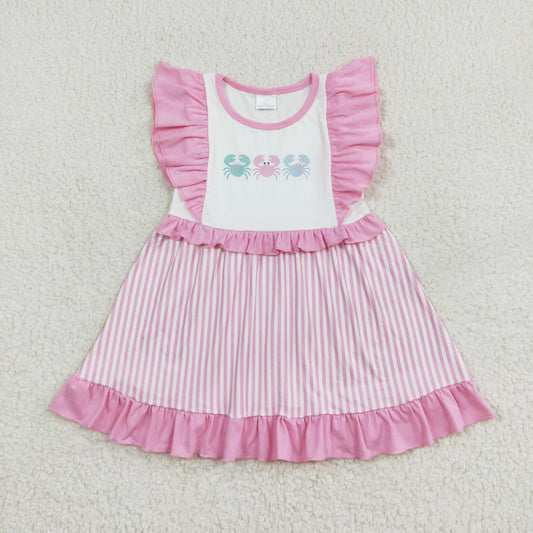RTS no moq GSD1241 Crab pink lace striped flying sleeve dress