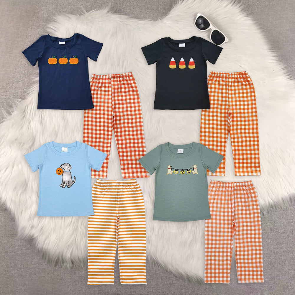 RTS NO MOQ baby boy clothes Embroidery short sleeve pants Sets